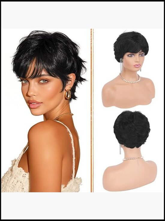 Short Natural Layered Wig Heat Resistant Synthetic Hair Fluffy Curls Daily Wear main image 5